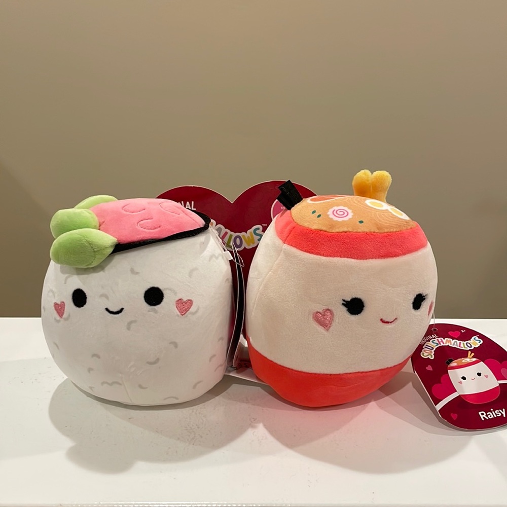 NWT 5” Shun the Sushi & Raisy the Ramen Valentine Squishmallow Set